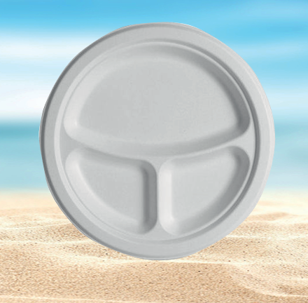 Platos biodegradables descartables resistentes y ecológicos para alimentos.